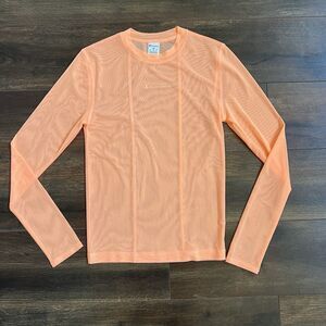 Champion Long Sleeve  Mesh Sheer Top Size Medium Neon Mango Color